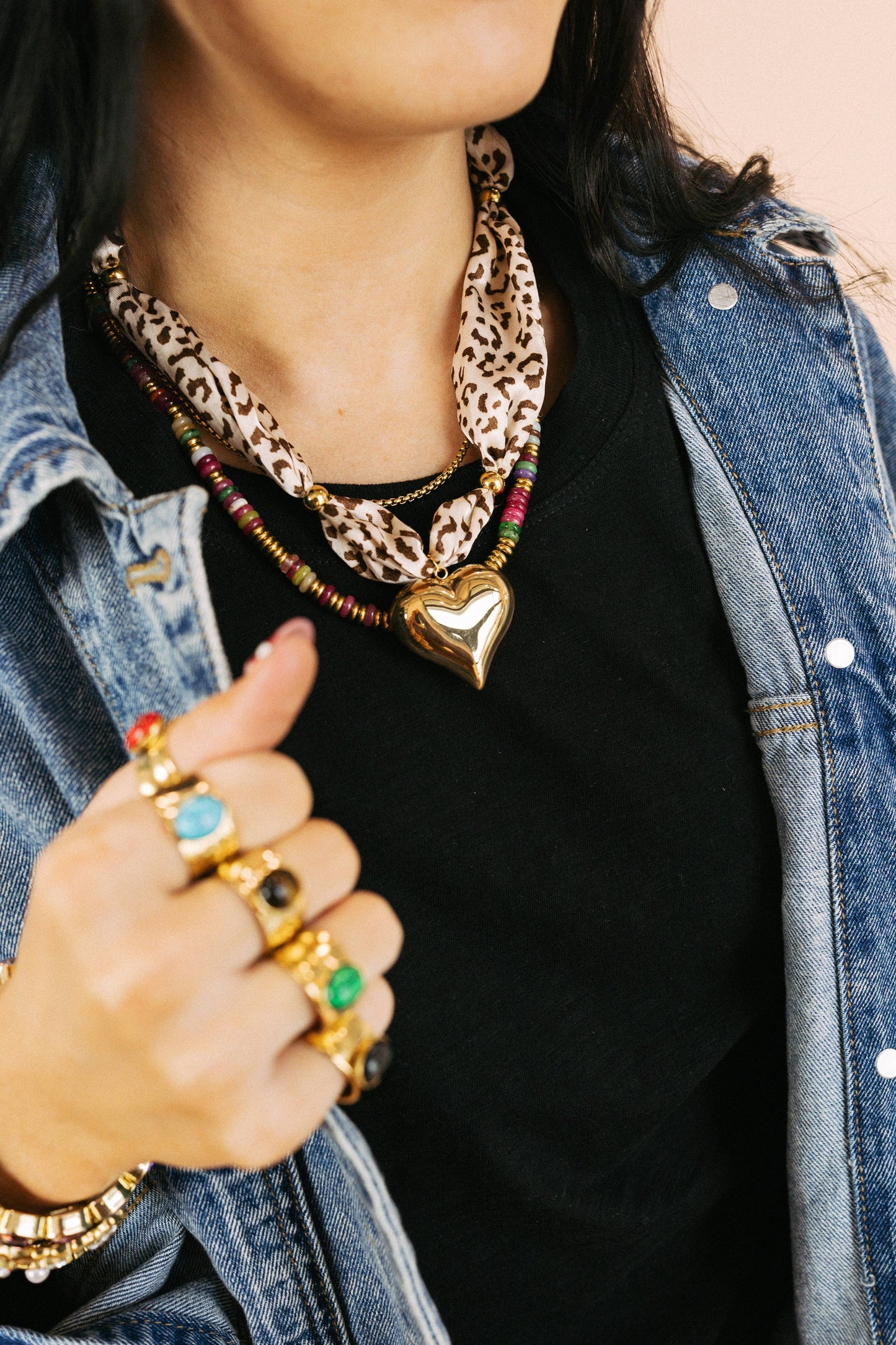 Mariana Leopard Scarf Heart Charm Necklace