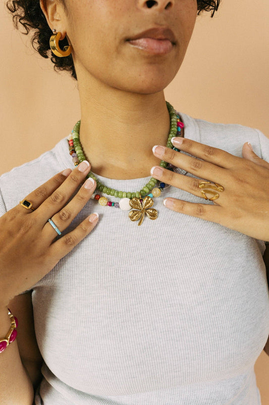 Classy In Clover Stone Necklace - Hunter Green